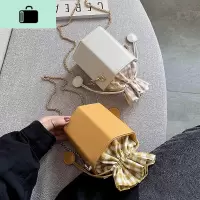 迷你mini小包包2020春新款潮小清新格子抽带水桶包少女链条斜挎包NEW LAKE女斜挎包