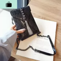 蛇纹手机包女装手机小挎包竖款2020流苏链条斜挎迷你小包包多功能NEW LAKE女士单肩包