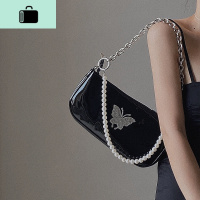 个性蝴蝶腋下包女2020新款珍珠链条单肩斜挎包手提中古包潮NEW LAKE 酷黑送长肩带可斜挎女士单肩包
