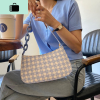 复古红格子法棍包包女2020新款百搭手提单肩包亚克力链条腋下包女NEW LAKE女士单肩包
