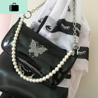 小众包复古暗黑蝴蝶水钻珍珠链条小包复古单肩斜挎手提法棍腋下包NEW LAKE 黑色升级版可斜跨女士单肩包