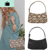 小众设计腋下包2020新款潮复古蛇纹手提包时尚名媛手拎小包法棍包NEW LAKE 杏色女士单肩包