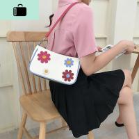 泫雅风小众斜挎腋下包撞色复古花朵中古包可爱帆布简约法棍包包女NEW LAKE 米白色(收藏送斜跨带)女士单肩包