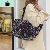 大容量包包2020新款潮时尚女包百搭亮片单肩包链条斜挎手提托特包NEW LAKE女士单肩包