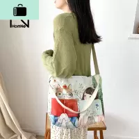 那仁日系原宿风学生托特包女简约文艺单肩包百搭斜挎帆布袋APNEW LAKE女士单肩包