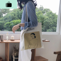 古着感少女单肩包ins中包小清新帆布包大学生上课手提袋夏季包包NEW LAKE 白色woman图案款女士单肩包