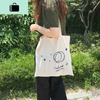 布包女单肩文艺韩版简约百搭学生手提袋小清新日系帆布包insNEW LAKE 蓝色图案女士单肩包