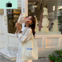 2020新款韩国街拍ins帆布袋女夏单肩包学生小清新文艺慵懒风百搭NEW LAKE 米白色[OT]女士单肩包