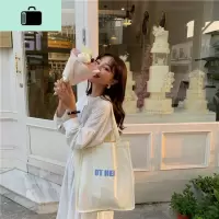 2020新款韩国街拍ins帆布袋女夏单肩包学生小清新文艺慵懒风百搭NEW LAKE 米白色[OT]女士单肩包
