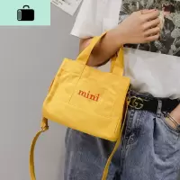ins新款刺绣帆布小方包手提购物袋单肩斜跨包韩版大容量mini女包NEW LAKE女士单肩包