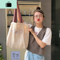 ins日系文艺森系大容量笑脸帆布包韩国少女单肩斜挎包学生手提袋NEW LAKE 笑脸女士单肩包