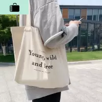 ins韩系小众字母简约百搭帆布包包女单肩学生帆布袋慵懒风购物袋NEW LAKE 米白色 横向中号女士单肩包