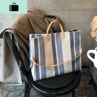 ins超火包夏天帆布手提包2020新款韩国东大时尚彩色条纹托特包NEW LAKE女士单肩包