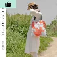 原创2020春夏新款花包抽绳托特包帆布袋ins小清新轻复古NEW LAKE女士单肩包
