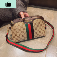 ins超火包2020新款女包贝壳包时尚百搭帆布单肩包chic宽带斜挎包NEW LAKE 咖啡色女斜挎包