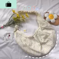 日系港风休闲韩版ins超火雏菊包包帆布包女斜挎包褶皱单肩饺子包NEW LAKE