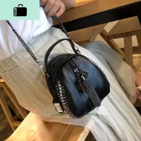 贝壳小包包女包2020春夏新款铆钉链条包百搭韩版流苏包单肩斜挎包NEW LAKE 黑色女斜挎包