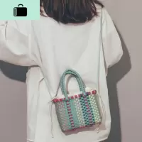 ins小清新仙女手工编织斜挎包包女2020春款小清新简约网红沙滩包NEW LAKE 蓝色女斜挎包