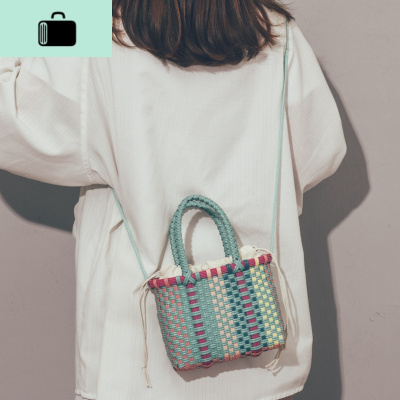 ins小清新仙女手工编织斜挎包包女2020春款小清新简约网红沙滩包NEW LAKE 蓝色女斜挎包