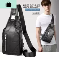 休闲头层皮胸包男士皮胸前包男款单肩斜挎包商务斜背包女包小NEW LAKE 黑色女斜挎包