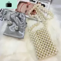 18小众设计ins同款珍珠重工金属珠长肩带斜挎包包女包珍珠手机包NEW LAKE女斜挎包