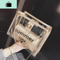 大包包女2020春夏新款韩版果冻透明包链条子母单肩斜挎包NEW LAKE 银色女斜挎包