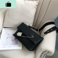 软皮包包女2020港风新款大别针洋气女包时尚百搭折叠单肩斜挎包潮NEW LAKE 黑色收藏送卡包一个女斜挎包