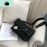 软皮包包女2020港风新款大别针洋气女包时尚百搭折叠单肩斜挎包潮NEW LAKE 黑色收藏送卡包一个女斜挎包