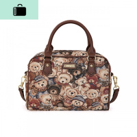 斜挎包包斜跨女包小熊时尚休闲英伦风潮手提小方包2020新款NEW LAKE 迷彩蓝配咖啡女斜挎包