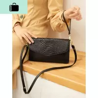 皮手拿女包2020新款单肩斜挎包女时尚软皮女士小包包中年妈妈包NEW LAKE D805-黑色女斜挎包
