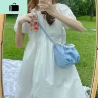 十方半里小众设计珍珠褶皱软皮韩版时尚圆环手提水桶包斜挎小包女NEW LAKE女斜挎包