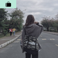 热呈LOGO印花帆布运动黑色迷彩工装国潮两用斜挎托特包男女NEW LAKE女斜挎包