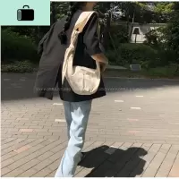 2020韩国春夏上新ins博主推荐帆布系带打结饺子包单肩斜跨女包NEW LAKE 黑色女斜挎包