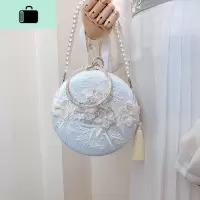 包包女29新款汉服包古风小包包花朵小圆包刺绣包百搭斜跨复古包NEW LAKE 刺绣花送珍珠链女斜挎包
