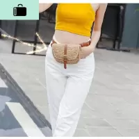 新款编织包编包沙滩腰包斜跨小包旅游度假时尚手机零钱女包NEW LAKE 棕色腰包女斜挎包