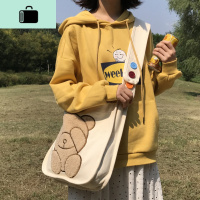 唐糖包袋/自制款 可爱刺绣熊双面羔绒单肩斜挎包软萌妹帆布挎包NEW LAKE女士单肩包