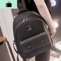 2020新款潮女时尚简约双肩包女韩版休闲百搭PU皮背包软皮女士包包NEW LAKE 黑色