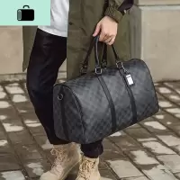 韩版新款男女士大容量短途旅游出差行李袋潮流黑格子手提包单肩包NEW LAKE 格子旅行包 大女士单肩包