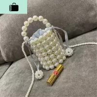 ins晚宴名媛网红仙女手工编织串珠珍珠包包手拎单肩斜挎水桶包NEW LAKE女斜挎包
