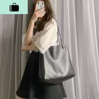 大包包女2020新款韩版百搭斜挎包时尚水桶包大容量简约学生单肩包NEW LAKE 黑色带小包女斜挎包