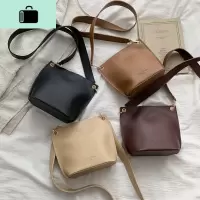 韩版ins宽肩带网红水桶包包女小包包学生软皮单肩斜挎包简约春夏NEW LAKE女斜挎包
