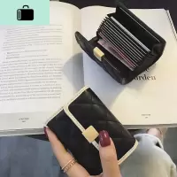 甜在心间2019新款欧美简约皮搭扣菱格短款牛皮小卡包女式多卡位NEW LAKE女斜挎包