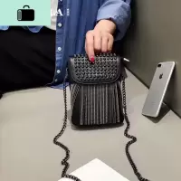 装手机的小挎包女竖型2020铆钉流苏竖款链条零钱包斜挎迷你小包包NEW LAKE