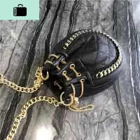 迷你菱格水桶包女2019新款百搭链条抽带手提包单肩斜挎小包包潮NEW LAKE 黑色