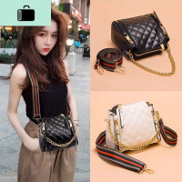 质感斜挎水桶包包女2020新款潮韩版百搭菱格宽带单肩链条手提包夏NEW LAKE 杏白色