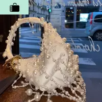 ins超火网红喜哥同款珍珠流苏手提包仙女度假包包2020新款夏季潮NEW LAKE 白色