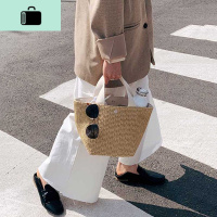 甜美气质设计2019早秋潮牌新款编织时尚百搭撞色手提水桶包包女NEW LAKE女斜挎包
