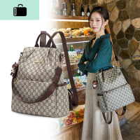 双肩包女2020新款欧美ins超火百搭两用单肩旅行印花时尚防盗背包NEW LAKE 咖色