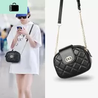 皮链条包女2020新款菱格女包单肩小包包女百搭夏季斜挎小圆包潮NEW LAKE 黑色头层牛皮女斜挎包