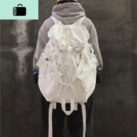 双肩包女大容量机能风白色飘带包工装潮街拍男韩版高中大学生书包NEW LAKE